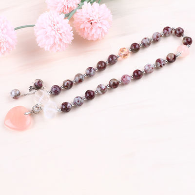 Pulm Blossom Tourmaline Rose Quartz Heart Dangle Charm Stretch Dubbellaag Perlen Armband