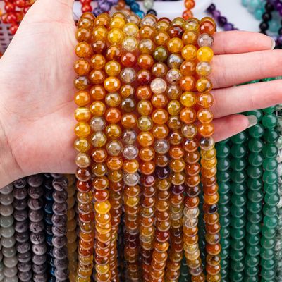 Geestelijke natuurlijke donkere gele draak agaat 8 mm ronde losse kralen voor handgemaakte sieraden en sleutelhanger