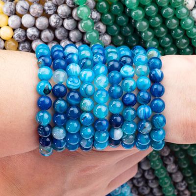 Blauw gestreepte agaat losse kraalstrengen halfedelsteen voor het maken van juwelen