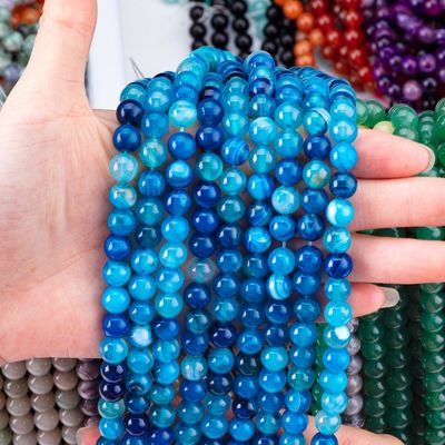 Blauw gestreepte agaat losse kraalstrengen halfedelsteen voor het maken van juwelen