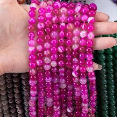Natuurlijke Fuchsia gestreepte Agate losse kralen strengen voor het maken van sieraden
