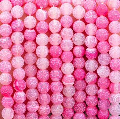 Fuchsia Agate Loose Bead Strands Matt Frosted Cracked Agate Semi Precious Stone