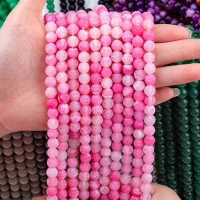 Fuchsia Agate Loose Bead Strands Matt Frosted Cracked Agate Semi Precious Stone