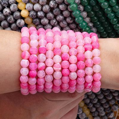 Fuchsia Agate Loose Bead Strands Matt Frosted Cracked Agate Semi Precious Stone