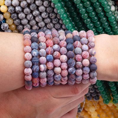 Dream Weathered Agate Loose Bead Strands Semi Precious Stone Matt Frosted Cracked Agate voor het maken van DIY sieraden