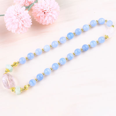 Handgemaakte Custom Crystal Blue Chalcedony Double Layer Multifacta Round Bead Armband Voor Juwelen Geschenk