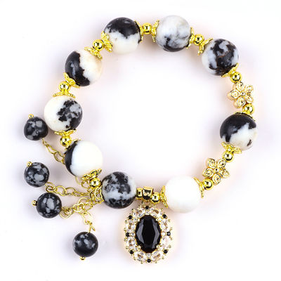 12 mm Zwarte en Witte Zebra Jasper Healing Bead Armbanden Voor Meditatie
