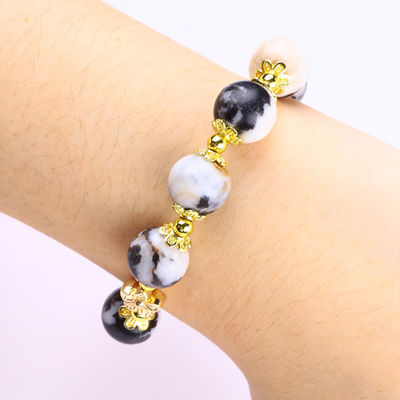12 mm Zwarte en Witte Zebra Jasper Healing Bead Armbanden Voor Meditatie