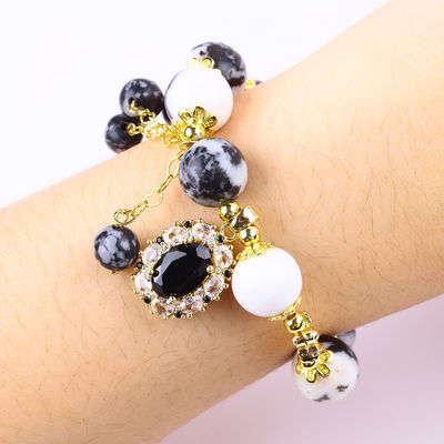 12 mm Zwarte en Witte Zebra Jasper Healing Bead Armbanden Voor Meditatie