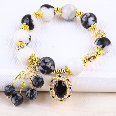 12 mm Zwarte en Witte Zebra Jasper Healing Bead Armbanden Voor Meditatie
