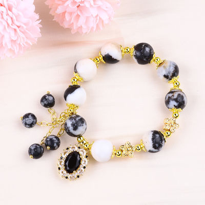 12 mm Zwarte en Witte Zebra Jasper Healing Bead Armbanden Voor Meditatie