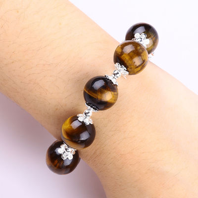 Natuurlijke 14mm prachtige tijger oog en bloem zoetwater parel met Dangle Chain Perlen Armband