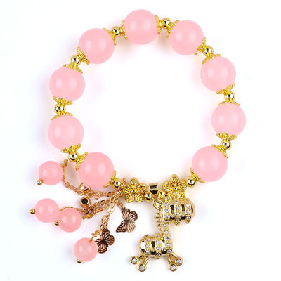 Custom 12mm Roze kwarts kraan Armband met hert charme