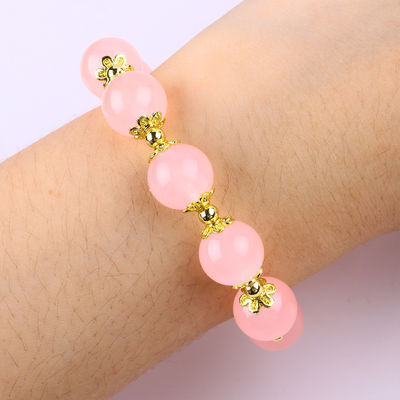 Custom 12mm Roze kwarts kraan Armband met hert charme