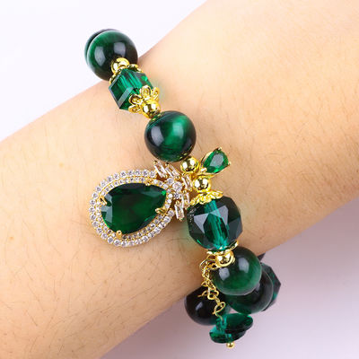 Natuurgroen 10mm Tiger Eye Armband Met Kopergoud