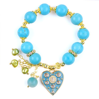 12mm Blauw Turquoise Kristal Armband Glinsterend Hart Stretch Charm Armband