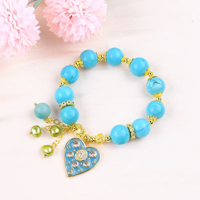 12mm Blauw Turquoise Kristal Armband Glinsterend Hart Stretch Charm Armband