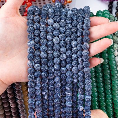Donkerblauwe agate met losse kralen, halfedelsteen, matte, gevriesde, gekraakte agate, voor het maken van sieraden.