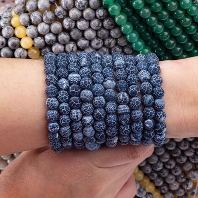 Donkerblauwe agate met losse kralen, halfedelsteen, matte, gevriesde, gekraakte agate, voor het maken van sieraden.
