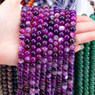 Paarse gestreepte achaten 8 mm ronde edelstenen kraal voor geschenken