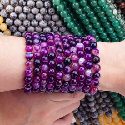 Paarse gestreepte achaten 8 mm ronde edelstenen kraal voor geschenken