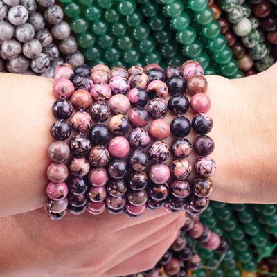 8mm Zwarte gestreepte Rhodocrosite edelstenen kralen Healing Crystal Stone Kralen voor het maken van juwelen