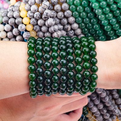 8MM Zwartgroene jade gepolijst gladde ronde vorm Bulk Bead Voor het maken van parel juwelen