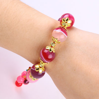 14mm Roze Agate Steen Armband Met Purper Nine Tail Fox Carving