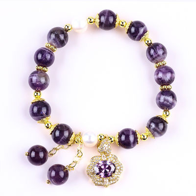 10mm Perlen Droom Amethyst Steen Stretch Armbanden Met Paarse Bling Bling Charm