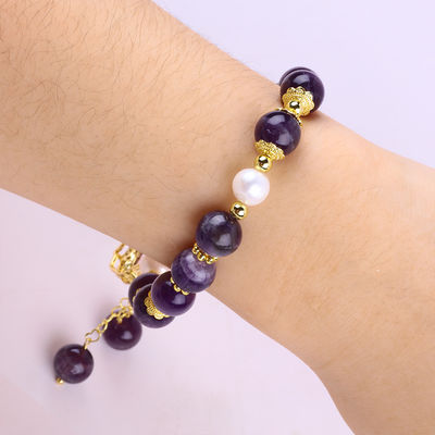 10mm Perlen Droom Amethyst Steen Stretch Armbanden Met Paarse Bling Bling Charm