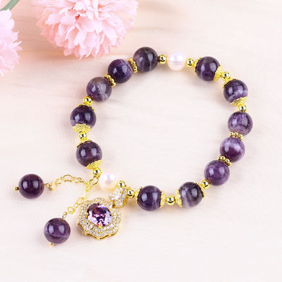 10mm Perlen Droom Amethyst Steen Stretch Armbanden Met Paarse Bling Bling Charm
