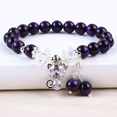 Paarse tijgeroog halfscherpe stenen armbanden 8mm perlen handgemaakte edelstenen armbanden