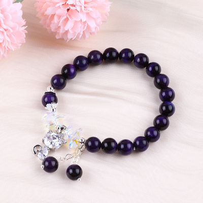 Paarse tijgeroog halfscherpe stenen armbanden 8mm perlen handgemaakte edelstenen armbanden