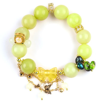 Handgemaakte edelsteen kraan Armband Lemon Jade Steen Armband Verstelbare Peel Charms Armband Voor feest dagelijks dragen