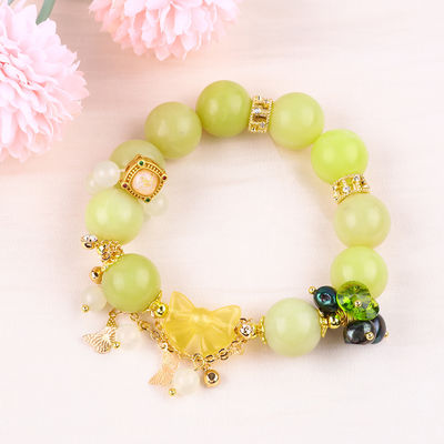 Handgemaakte edelsteen kraan Armband Lemon Jade Steen Armband Verstelbare Peel Charms Armband Voor feest dagelijks dragen