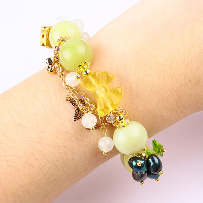 Handgemaakte edelsteen kraan Armband Lemon Jade Steen Armband Verstelbare Peel Charms Armband Voor feest dagelijks dragen