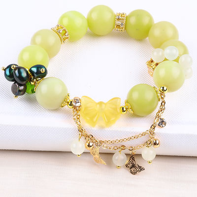 Handgemaakte edelsteen kraan Armband Lemon Jade Steen Armband Verstelbare Peel Charms Armband Voor feest dagelijks dragen