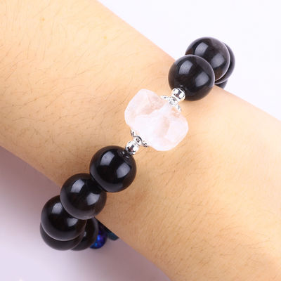 Handgemaakte Edelsteen Perlen Armband Natuurlijk Zilver Glanzend Obsidian Steen Armband Verstelbaar Hart Charm Armband Voor Partij