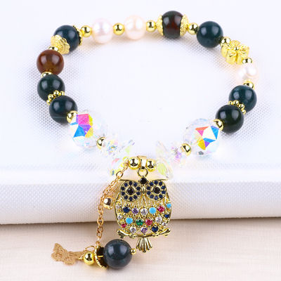Handgemaakte edelsteen kraan Armband Natuurlijke Indiase Agate Steen Armband Verstelbare uil Charms Armband Voor feestdag