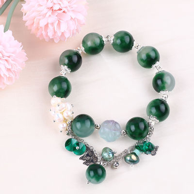 Handgemaakte edelsteen kraan Armband Groen Chalcedonie Steen Armband Verstelbare Peel Charm Armband Voor feest dagelijks dragen