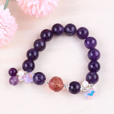 Handgemaakte edelsteen kraan Armband Donker Amethyst Steen Armband Verstelbare Peel Charms Armband Voor Feest dagelijks dragen