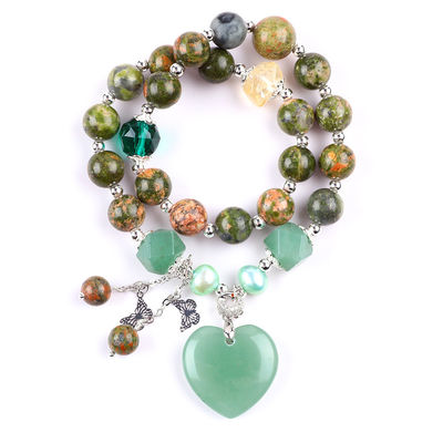 Handgemaakte edelsteen kraan Armband Natuurlijke Unakite Steen Armband Verstelbaar Hart Groen Aventurine Charms Armband Voor P