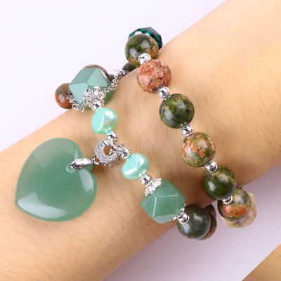 Handgemaakte edelsteen kraan Armband Natuurlijke Unakite Steen Armband Verstelbaar Hart Groen Aventurine Charms Armband Voor P
