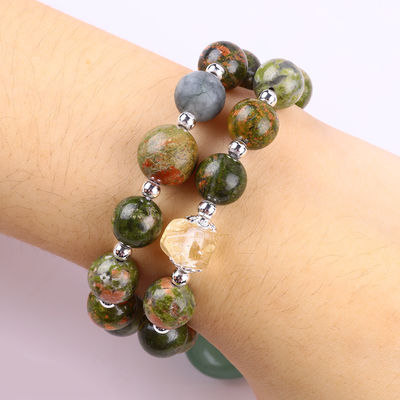 Handgemaakte edelsteen kraan Armband Natuurlijke Unakite Steen Armband Verstelbaar Hart Groen Aventurine Charms Armband Voor P