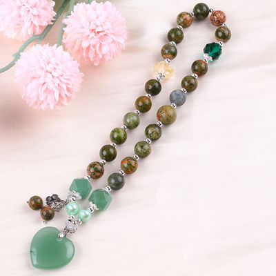 Handgemaakte edelsteen kraan Armband Natuurlijke Unakite Steen Armband Verstelbaar Hart Groen Aventurine Charms Armband Voor P