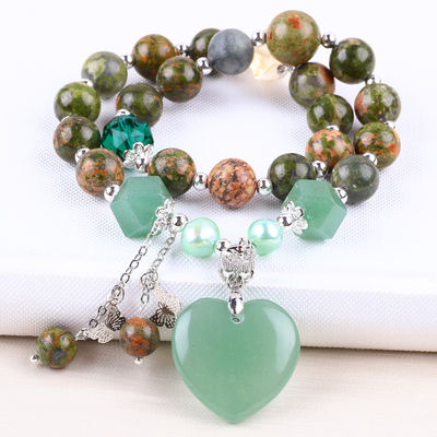 Handgemaakte edelsteen kraan Armband Natuurlijke Unakite Steen Armband Verstelbaar Hart Groen Aventurine Charms Armband Voor P
