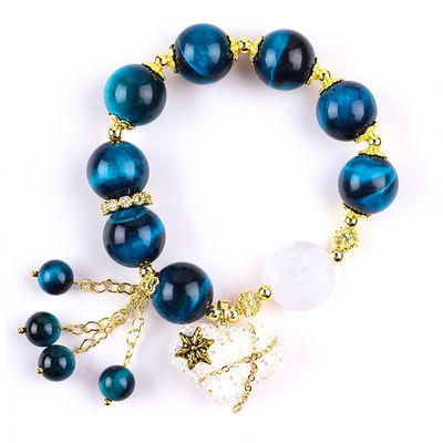 Handgemaakte edelsteen kraan Armband Natuurlijke blauwe tijger oog steen armband Verstelbare hart amuletten Armband Voor feest