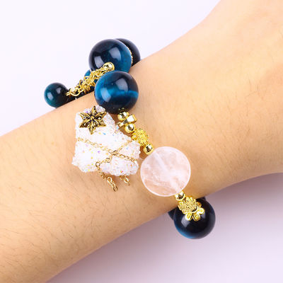 Handgemaakte edelsteen kraan Armband Natuurlijke blauwe tijger oog steen armband Verstelbare hart amuletten Armband Voor feest