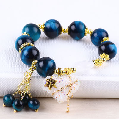 Handgemaakte edelsteen kraan Armband Natuurlijke blauwe tijger oog steen armband Verstelbare hart amuletten Armband Voor feest