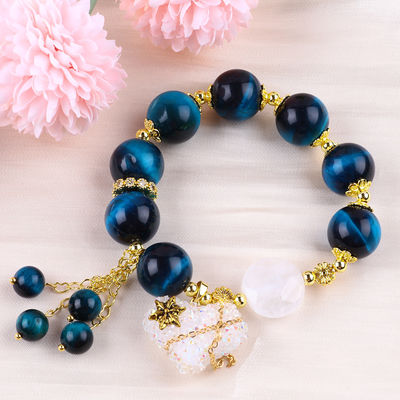 Handgemaakte edelsteen kraan Armband Natuurlijke blauwe tijger oog steen armband Verstelbare hart amuletten Armband Voor feest